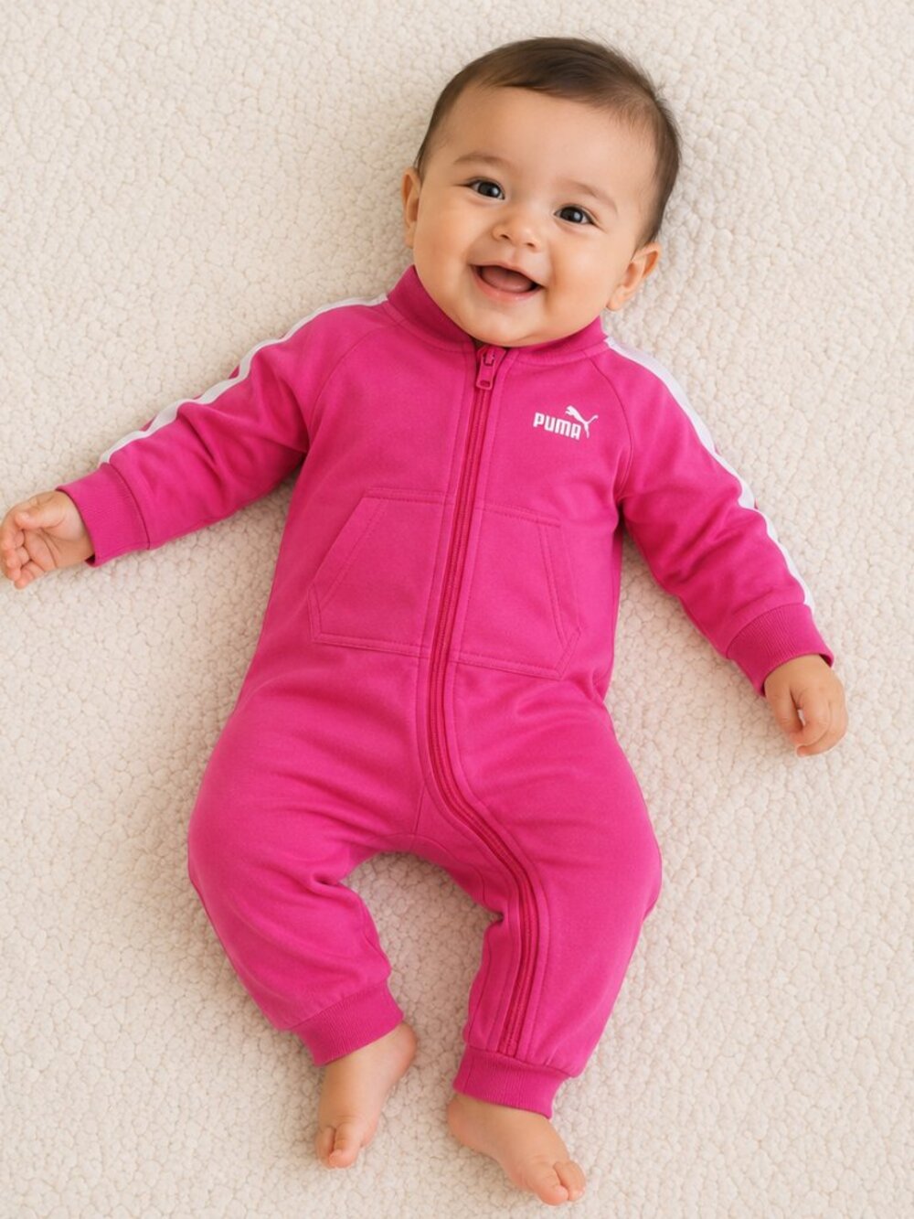 PUMA Baby Girl 6-9 mos. Pink Overall Sweatshirt Jumpsuit NEW